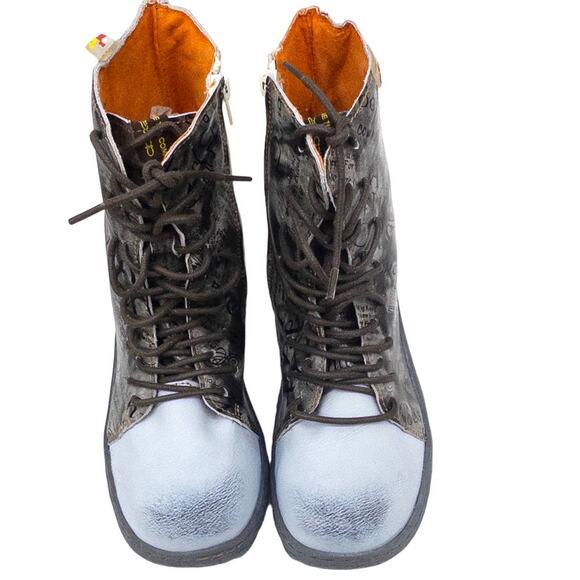 TMA EYES Womens Lace Up Ankle Boots Leather Patchwork Light Blue 8.5 - Picture 3 of 9